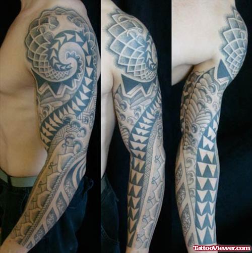 Spiral Dotwork Sleeve Tattoo For Men