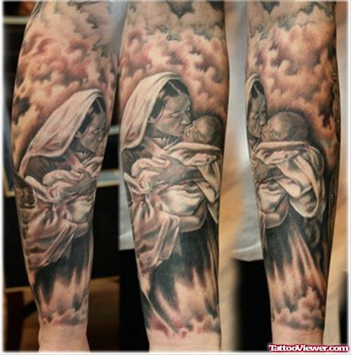 Grey Ink Sleeve Tattoo