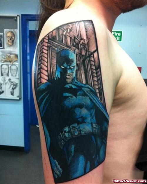Colored Batman Half Sleeve Tattoo
