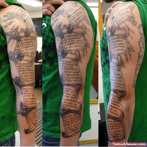 Scroll Banners Tattoos On Left Sleeve