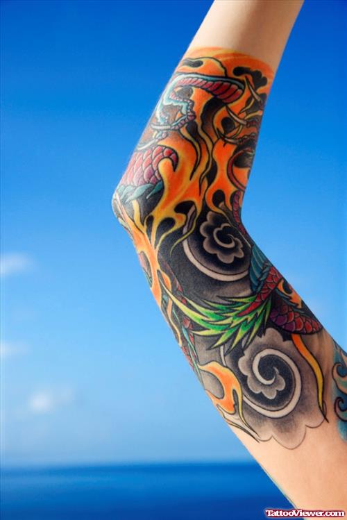 Japanese Floral Colored Sleeve Tattoo