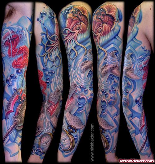 Amazing Colored Left Sleeve Tattoo For Men
