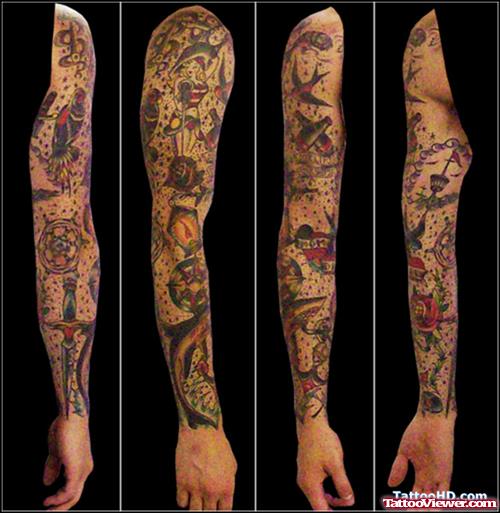 Gothic Colored Flowers Sleeve Tattoo