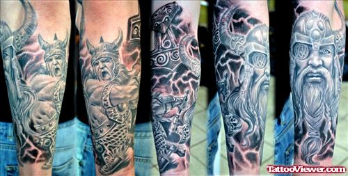 Best Grey Ink viking Sleeve Tattoo