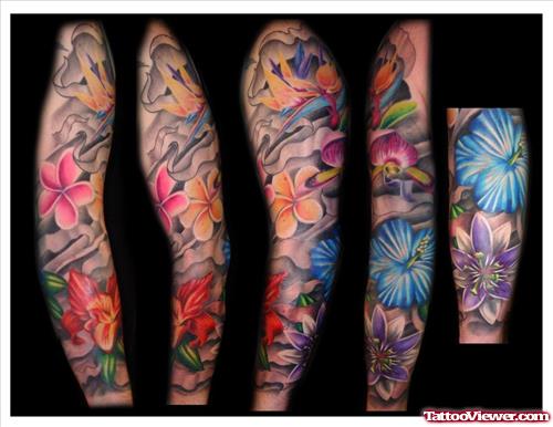 Awesome Colored ink Sleeve Tattoo