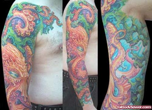 Colored Octopus Tattoo On Sleeve