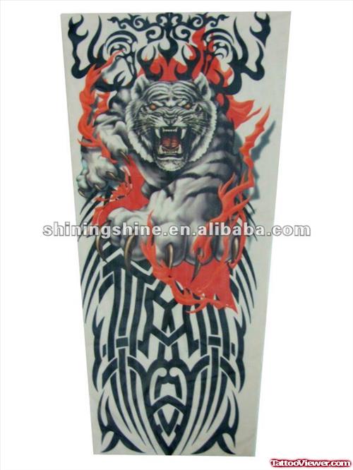 Tribal And Panther Sleeve Tattoo Design