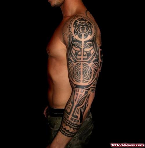 Black Ink Maori Sleeve Tattoo