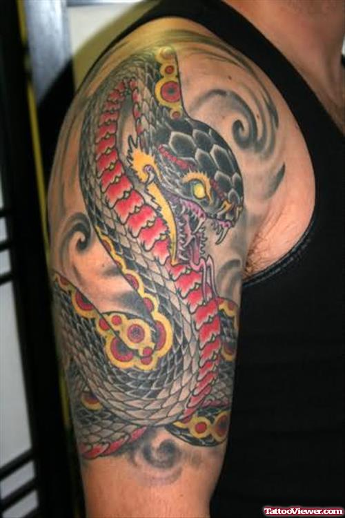 Black And Red Beautiful Snake Tattoo