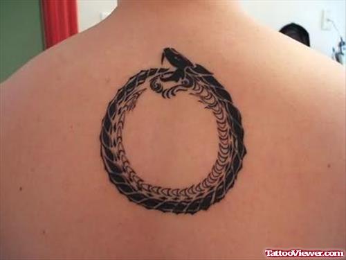 Snake Circle Tattoo On Back