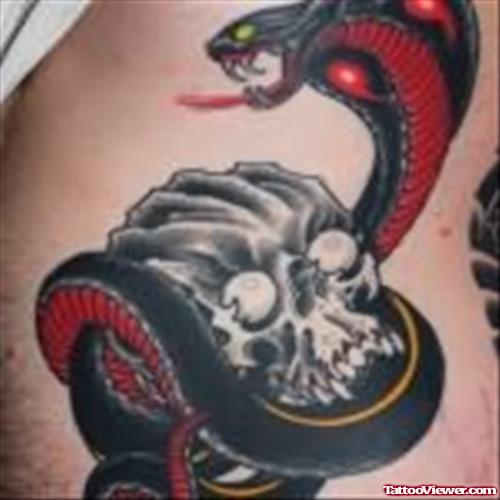 Skull And Red Snake Tattoo