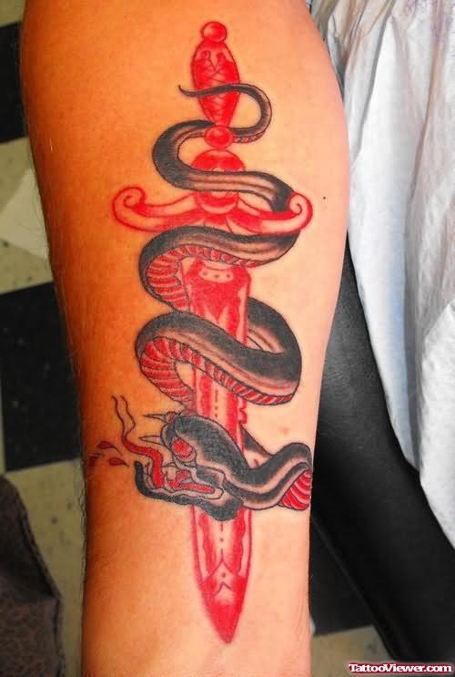 Red Sword And Black Snake Tattoo