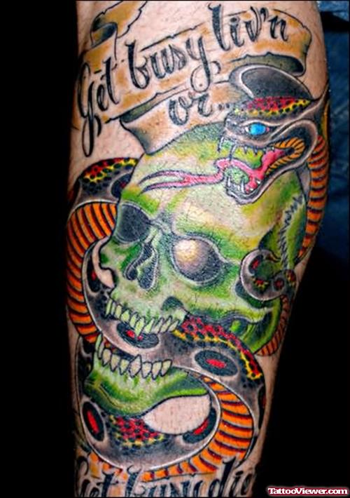 Green Skull Tattoo On Sleeve