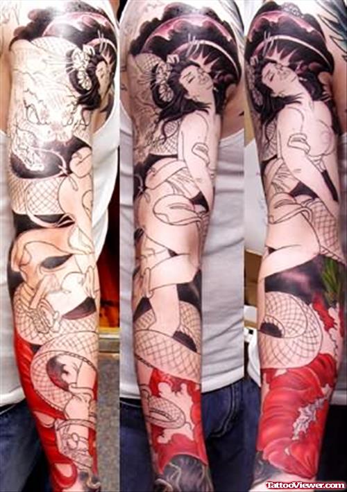 Girl And Snake Tattoo On Arm