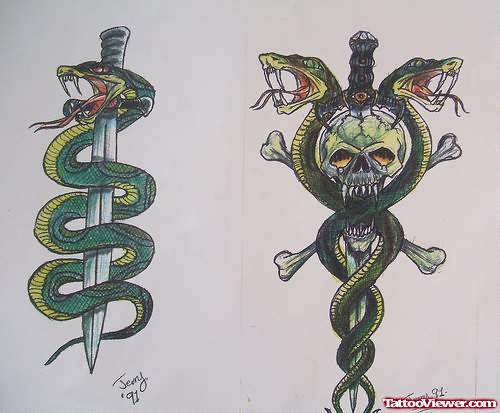 Sword And Snake Design Tattoo
