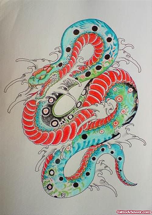 Japanese Coloured Snake Tattoo