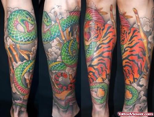 Tigers And Snake Tattoo