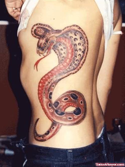 Snake Big Tattoo On Side Rib