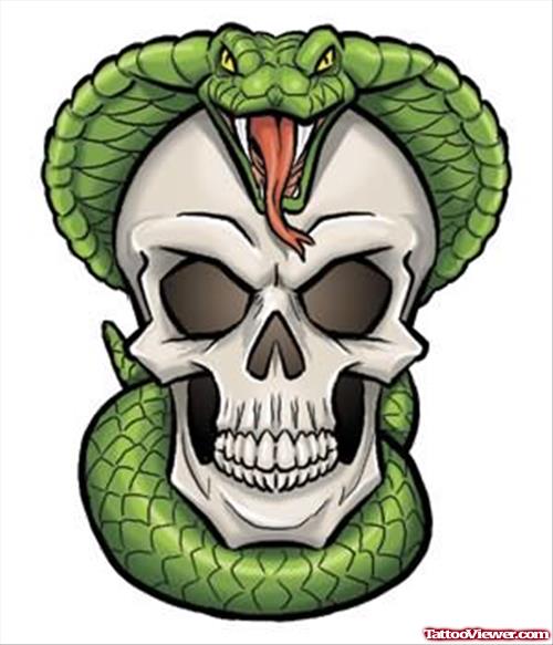 Skull And Green Snake Tattoo Sample