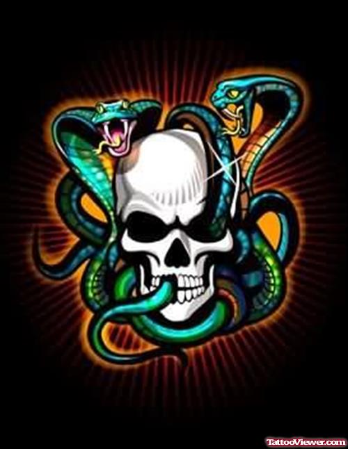 Snakes And Skull Tattoo Sample