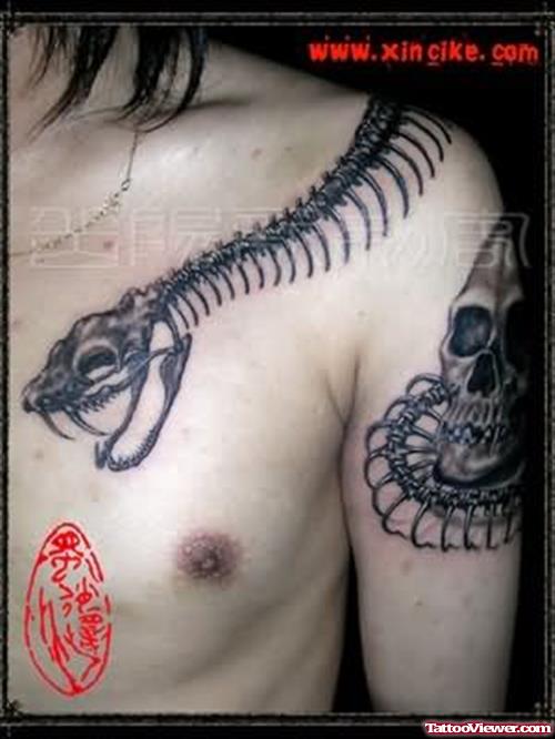 Snake Skeleton Tattoo On Chest