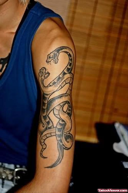 Snake Fight Tattoo On Shoulder