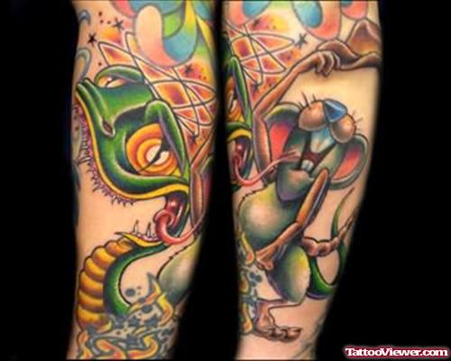 Snake And Mouse Tattoo On Arm