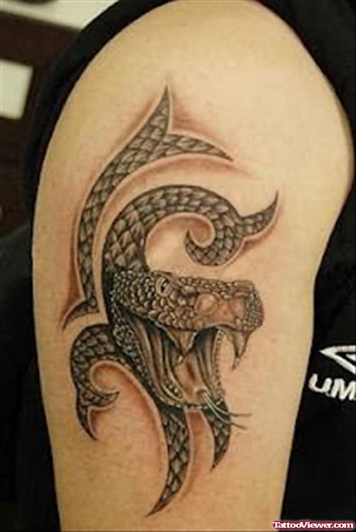 Shoulder Tribal Snake Tattoo