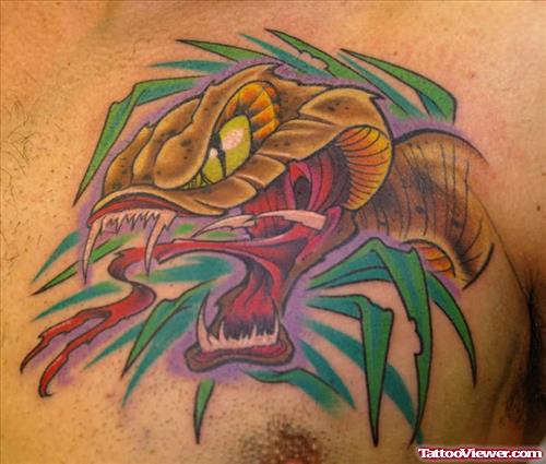 Yellow Snake Tattoo On Chest For Men