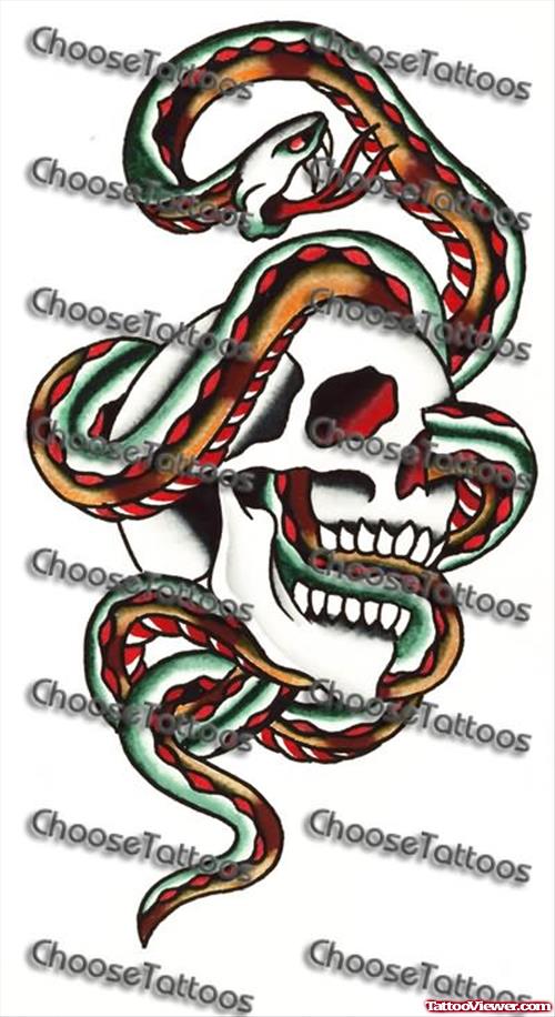 Snake Caught Skull Design For Tattoo Art