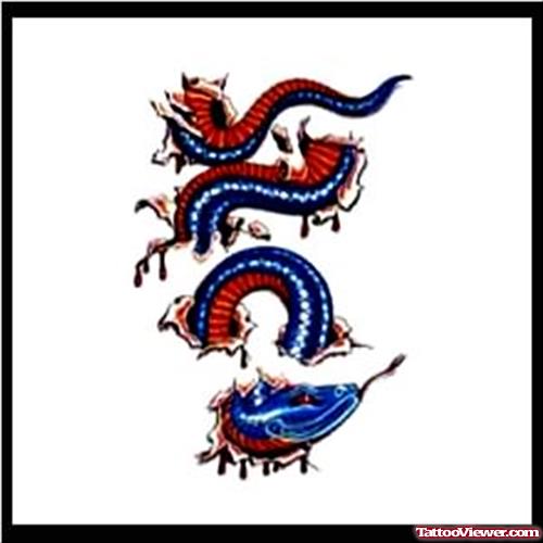 Blue Ink Snake Tattoo Design