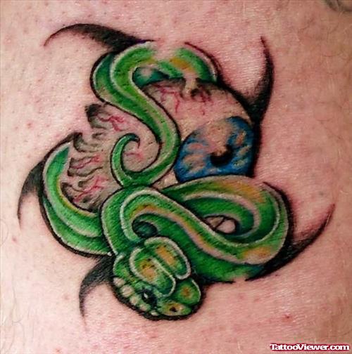 Big Eye And Green Snake Tattoo