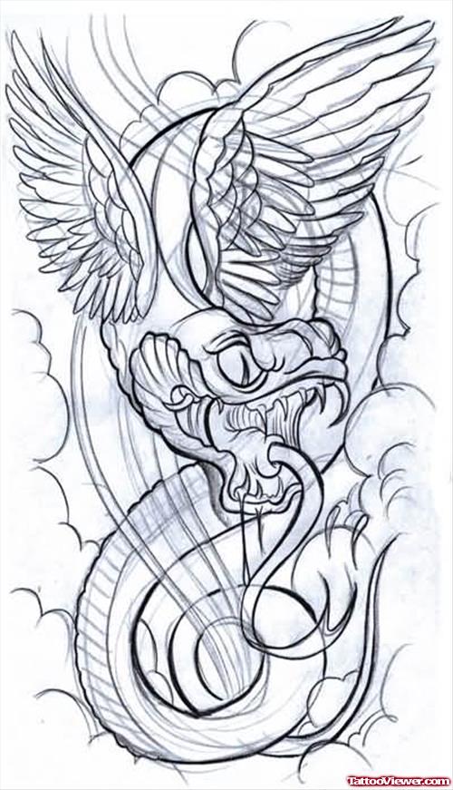 Angel Wings Snake Tattoo Design