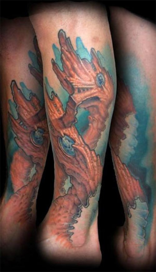 Color Ink Tree Sleeve Tattoo