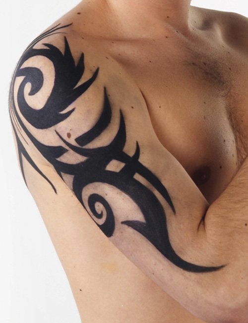Wonderful Black Ink Tribal Sleeve Tattoo