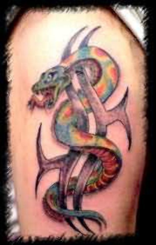 Coloured Tribal Snake Tattoo
