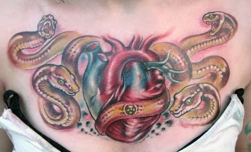 Medusa Heart Tattoo On Chest