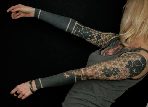 Black Ink Sleeve Tattoos For Girls