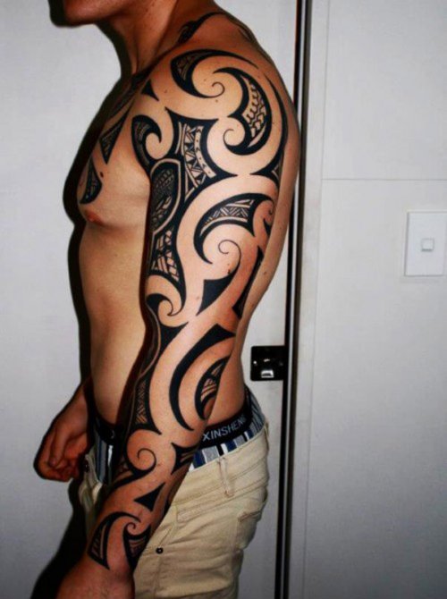 Polynesian Left Sleeve Tattoo For Men