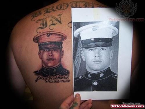 Soldier Portrait Tattoo On Back