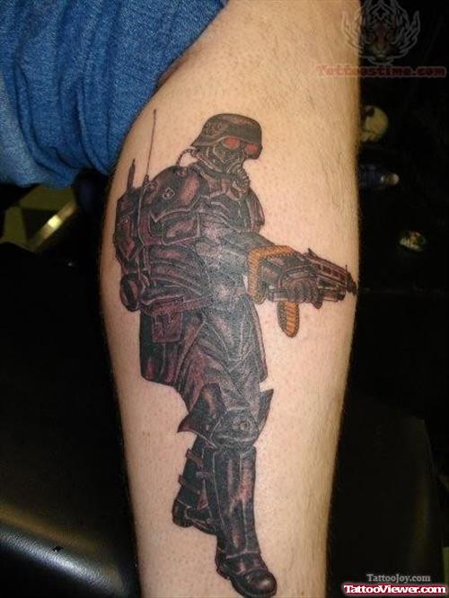 Military Soldier Tattoo On Leg