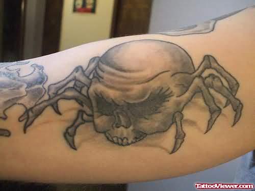 Big Skull Spider Tattoo On Arm