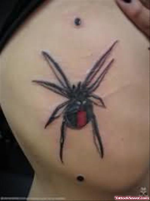 Red Ink Spider Tattoo On Rib Side