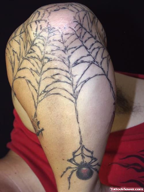 Beautiful Spider Web Tattoo On Elbow