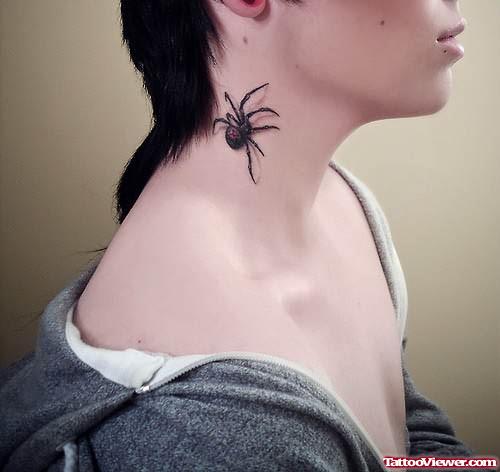 Black Spider Tattoo On Neck