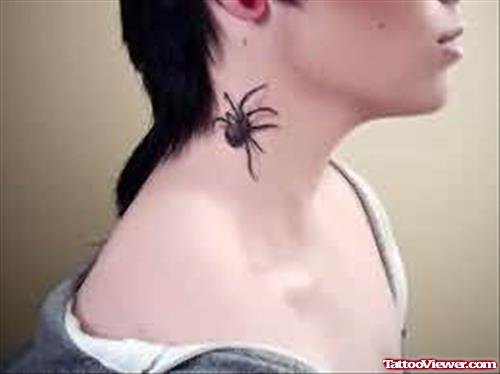 Beautiful Spider Tattoo On Neck For Girls