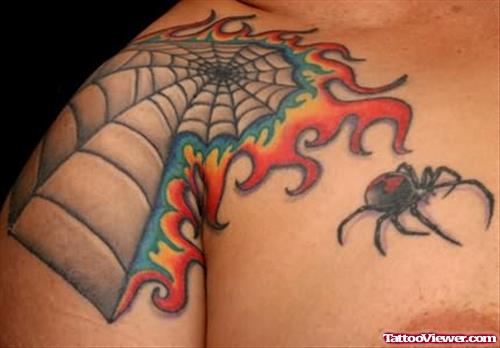 Fire And Spider Web Tattoo
