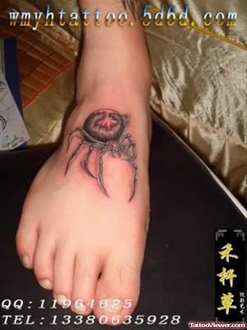 Black Spider Tattoo On Foot For Men