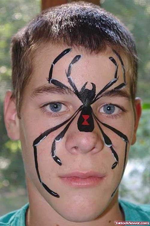 Black Spider Tattoo On Face
