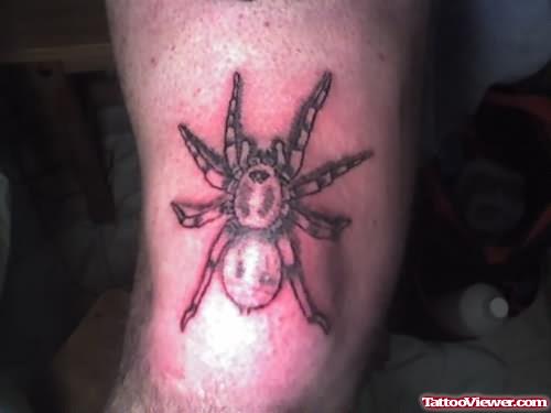 Black Ink Spider Tattoo On Elbow